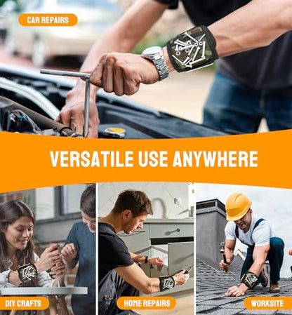 HiRui Magnetic Wristband for Tools – Ultra-Strong 15 Neodymium Magnets Hold Screws, Nails & Bits, Dual Pockets – Hands‑Free for DIY, Home Repairs, Auto – Gift‑Ready for Dad, Husband, Grandpa (CAMO) - color: Camo