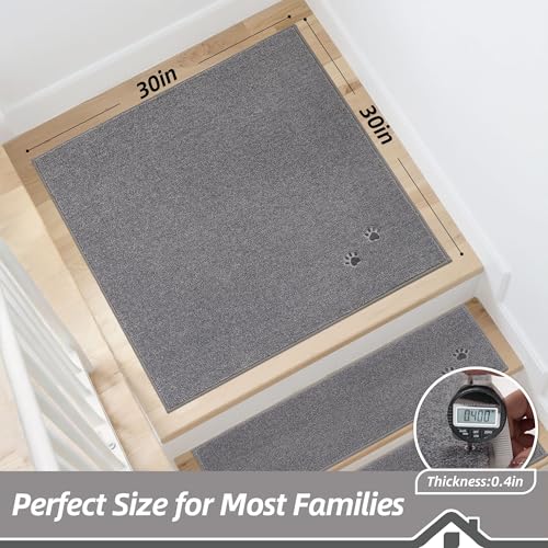 BEQHAUSE Stair Landing Rug Non-Slip 30"x30", Landing Mats for Stairs, Grey - color: Grey - Dog Paws, size: 30 in X 30 in (1 Pieces)