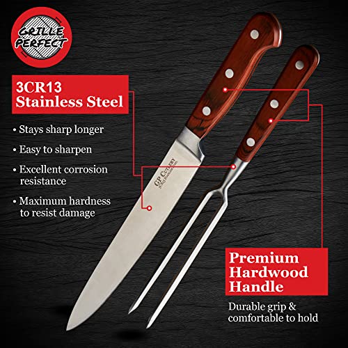 Meat Carving Knife Set with Fork, Kitchen Tool for Turkey, Ham, Pork, Full Tang Stainless Steel, Hardwood Handle and Gift Storage Box