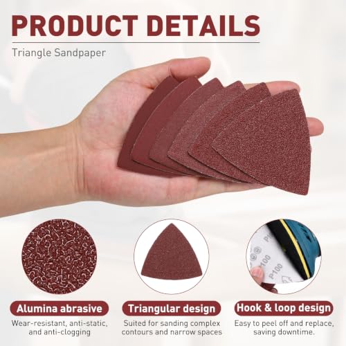 20Pcs Triangle Sandpaper 3-1/8" 80Grit Red - size: 3 1/8inch, 80 Grit