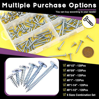 Swpeet 120Pcs #8 x 1/2" Phillips Modified Truss Head Wood Screws Kit, Blue White Phosphate Zinc Plated Carbon Steel Self Tapping Sheet Metal Screws for Plastic, Wood, Soft Materials - color: Blue-White, size: #8 x 1/2"