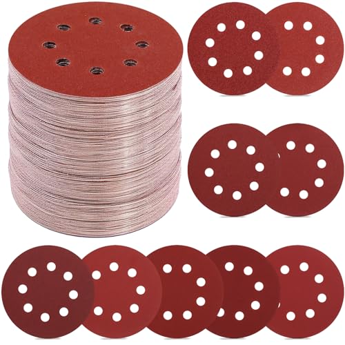 YNZDRWA 70 PCS 5 Inch 8-Hole Sanding Discs, 9 Mixed Grits