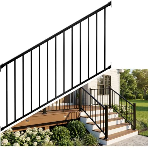 36 in. H x 6 ft. Heavy Duty BH Aluminum Stair Picket Railing, Porch and Deck Railing Kit Supports Up to 800 Lbs, IBC Compliant and Certified, AAMA2604 Powder Coating, Textured Black - size: 36 in. x 6ft Stair Railing, style: Railing and Post