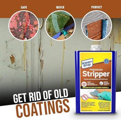 Paint & Varnish Remover Klean Strip Premium Stripper– Fast-Acting Stripper for Epoxy, Polyurethane, Wood, Metal & Masonry – Includes Protective Omni Depot Gloves – 1 QT