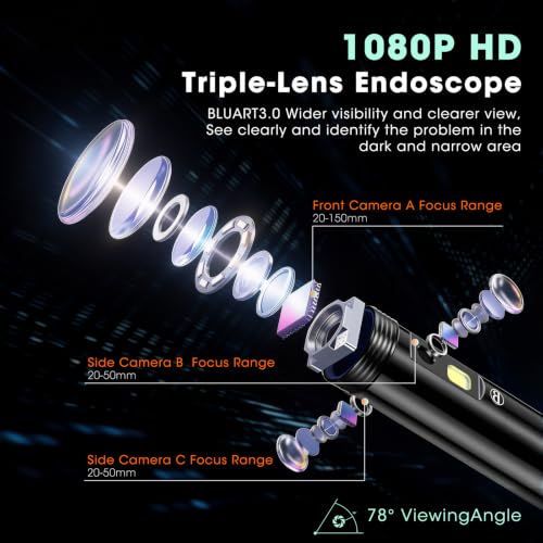 5" Triple Lens Handheld Endoscope Camera with Light