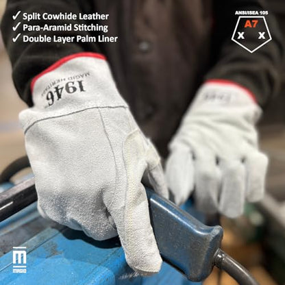 MAGID 1946 Heritage Split Cowhide Para-Aramid Stitched High Heat Leather Gloves, 8/Medium, 12 Pairs, T1756 - size: 8/Medium, style: 12 Pairs