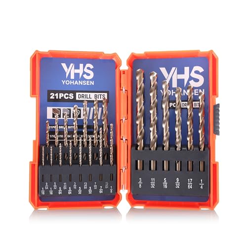 21Pcs Cobalt Drill Bit Set (1/16"-3/8"), M35 High Speed Steel, Twist Jobber Length for Hardened Metal, Stainless Steel, Cast Iron, Wood, and Plastics, with Metal Index Storage Box - size: 1/16"-3/8" (21pcs, Cobalt Mini)