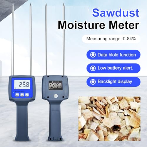 Wood Sawdust Powder Meter Hay Bale Bamboo Powder Moisture Fiber Tester with LCD Display Wood Sawdust Bamboo Powder Humidity Tester with Measuring Range 0 to 84 Percent