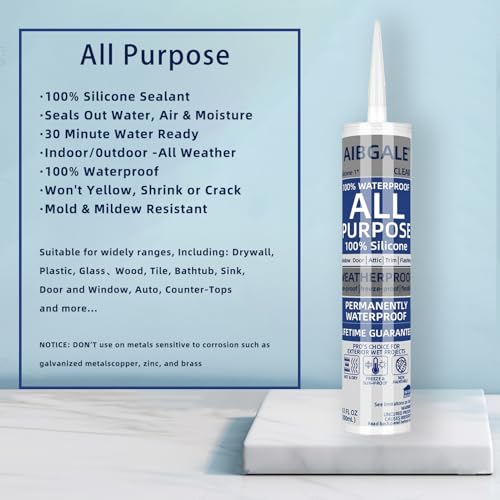 Caulking Tool Kit, Caulking Gun, 2 Clear Silicone Sealant with Gun - All-Purpose 100% Silicone Caulk (20 oz Tube), and 5 in 1 Scraper/Smoothing Tool, Sandpaper, Gloves and Masking Tape - color: 2 Clear Sealant