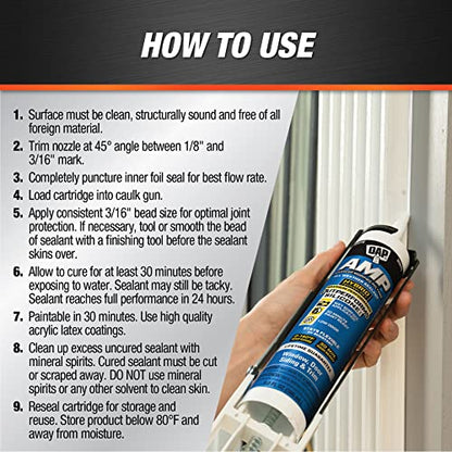DAP AMP All Weather Window, Door and Siding Sealant, White, 9 Oz (7079800760)