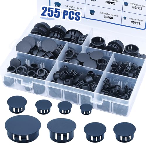 255PCS Plastic Hole Plugs Black Plastic Plug Kit Flush Type Hole Plugs - size: 255PCS-8Size-Black