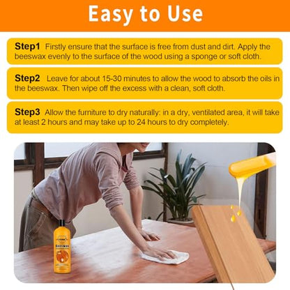 PIPIHUA Beeswax Furniture Polish & Conditioner - Wood Seasoning Beeswax, Furniture Wax for Wood Polish, Cleaner and Restorer, 8.79 Fl Oz