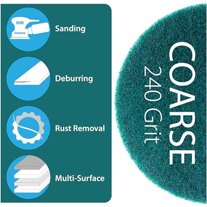 5" Abrasive Pad Hook & Loop Round Non-Woven 240 Grit - 10 Pack (Green) - color: Green, size: 5" Round