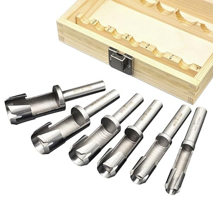 Industrial H7693 - Deep Plug Cutter 6 Pc. Set for Woodworking with Storage Wooden Box