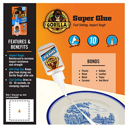 Gorilla Super Glue, All Purpose and Fast Setting, Clear, 20 g - size: 20g