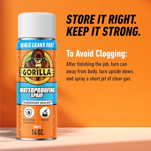 Gorilla Waterproofing Spray, White, 16 oz, 2-Pack, Flexible Sealant - color: White, size: 2 - Pack