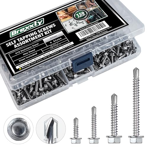 150 Pcs Self Drilling Screws, 410 Stainless Steel Hex Washer Head