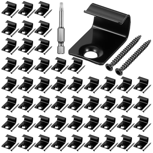 50 Pack Starter Deck Clips Universal, Black Stainless Steel Hidden Fasteners with 52 Torx Screws and 1Torx Bit for Composite Decking Boards/Grooved/Perimeter Decks