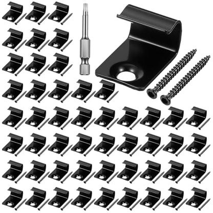 50 Pack Starter Deck Clips Universal, Black Stainless Steel Hidden Fasteners with 52 Torx Screws and 1Torx Bit for Composite Decking Boards/Grooved/Perimeter Decks