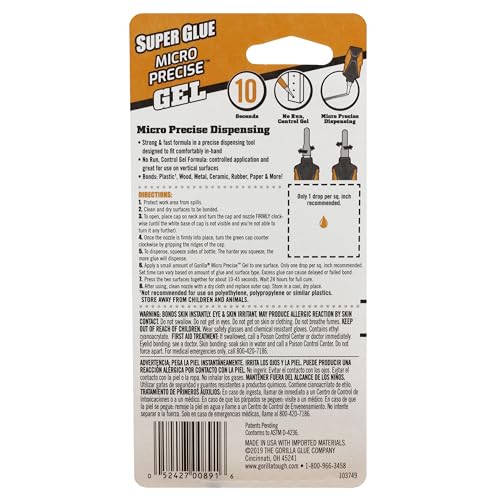 Gorilla Micro Precise Super Glue Gel, Cyanoacrylate Glue, Fast Setting, Precise Dispensing Tool, Anti-Clog Cap, Clear, 5.5g, (Pack of 3) - size: Pack of 3, style: Gel