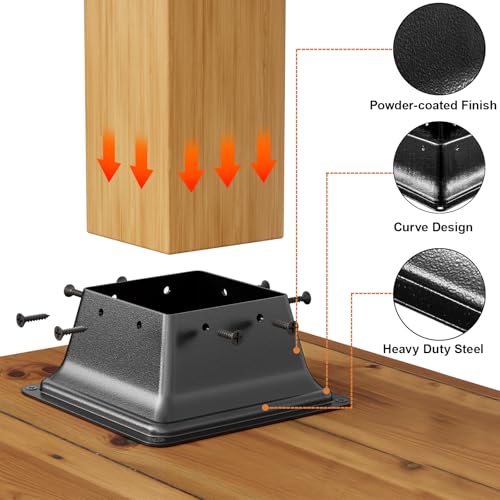 4x4 Post Base 2Pcs, Internal 3.6"x3.6" Heavy Duty Post Bracket