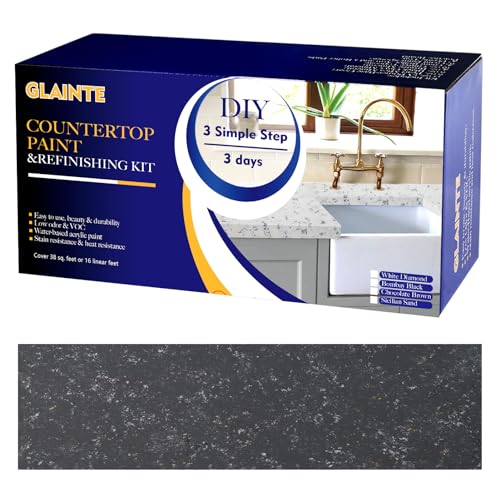 GLAINTE Granite Countertop Paint Kit - Black Gold Counter Top Refinishing Kit for Kitchen Bathroom - color: A4. Granite-Black