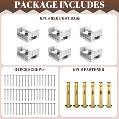6 Pack 6x6 Post Base for Concrete, Post Anchor Base, Silver - size: 6 Pack Silver