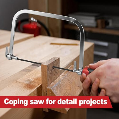 KATA 6.5" Coping Saw, Precision Woodworking & Craft Hand Saw with 6 Blades