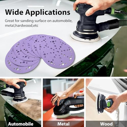 6 Inch 49 Holes Ceramic Sanding Discs Hook and Loop, 240 Grit 6 Inch Orbital Sander Sandpaper, Dust-Free & Film Sanding Disc for Metal Wood, 50 Pack - style: 240 Grit