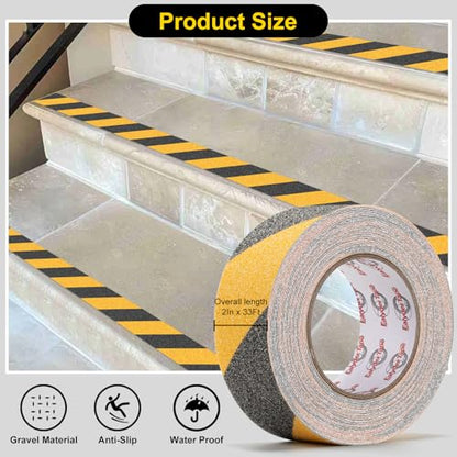 Heavy Duty Anti Slip Tape 2" x 33Ft Waterproof Non‑Slip Safety Grip Tape - size: 2 Inch x 33 Ft, Black Yellow