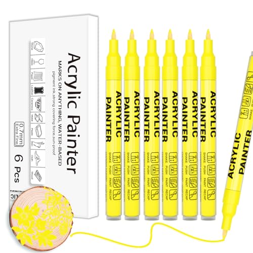 Yellow Acrylic Paint Pens 6 Pcs Permanent Marker Pens Extra Fine - color: Yellow
