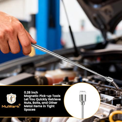 Mulwark 7-Piece Telescoping Magnetic Pickup Tool Set, Versatile Magnet Tool with 1lb & 5lb Magnet Sticks, 360° Swivel Inspection Mirror & Parts Tray, Ideal Gifts for Men, Dads, Mechanics - size: 7pcs Large