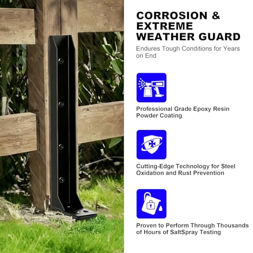 （2026 Upgraded） Heavy Duty Steel Fence Post Repair Bracket, Ground Spike Anchor for Fixing Leaning Broken Wooden Fence Posts, 31.5 Inch Height, Black 4-piece Set (4)