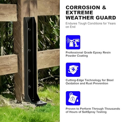 （2026 Upgraded） Heavy Duty Steel Fence Post Repair Bracket, Ground Spike Anchor for Fixing Leaning Broken Wooden Fence Posts, 31.5 Inch Height, Black 4-piece Set (4)