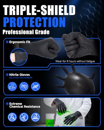 wcy 9 Mil Heavy Duty Disposable Nitrile Gloves, Black XLarge, Diamond Grip - color: Black-80, size: X-Large