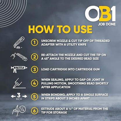 OB1 Universal Caulk Sealant & Adhesive Black 10.1oz - 1 Cartridge - color: Black, size: 10.1oz