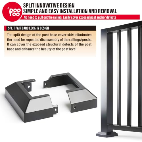 Deck Post Base Covers, Aluminum Post Cover 3"x3", Split Post Base Trim Skirt for Deck railings, Patios (Black-4pcs) - color: Black, size: 3in