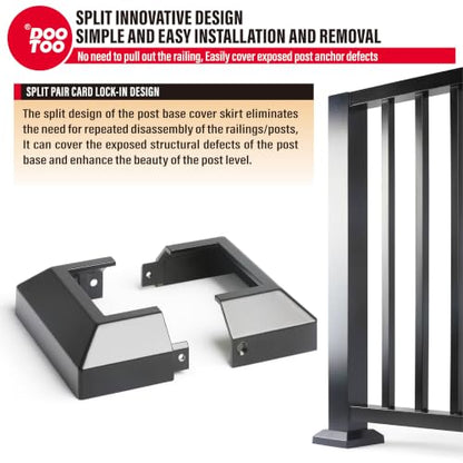 Deck Post Base Covers, Aluminum Post Cover 3"x3", Split Post Base Trim Skirt for Deck railings, Patios (Black-4pcs) - color: Black, size: 3in