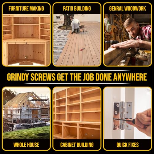 #8 x 1 5/8’’ Stainless Steel Wood Screws by Grindy (200pack/1.1LBS) – Self-Drilling Deck Screws I Rust Resistant I Quick Drive & Fast Grip I for Cabinet, Furniture & Other Projects I Bit Included - color: Stainless Steel, size: #8 x 1-5/8"
