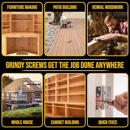 #8 x 1 5/8’’ Stainless Steel Wood Screws by Grindy (200pack/1.1LBS) – Self-Drilling Deck Screws I Rust Resistant I Quick Drive & Fast Grip I for Cabinet, Furniture & Other Projects I Bit Included - color: Stainless Steel, size: #8 x 1-5/8"