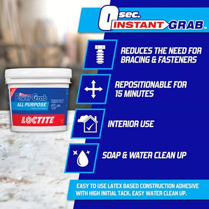 Loctite Power Grab Express All Purpose Construction Adhesive, White, 1 gallon Tub, 4 Pack - size: 4 Pack, style: 1 Gallon