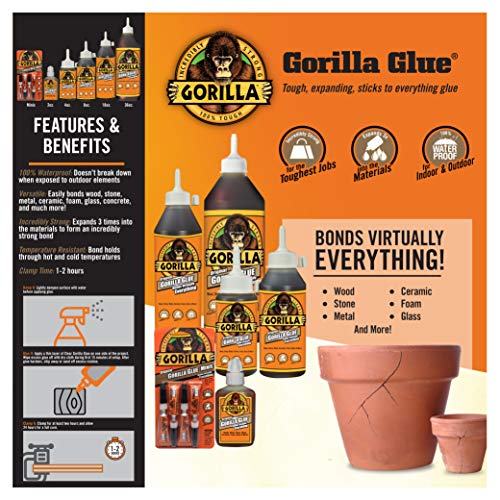 Gorilla Original Gorilla Glue, Waterproof Polyurethane Glue, 4 Ounce Bottle, Brown, (Pack of 2)