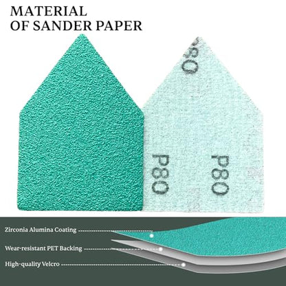 90mm x 65mm Triangle Sanding Sheet Assortment, Fits Milwaukee M12 Fuel Sanders, 60, 80, 120, 240, 400 Grit, Heavy-Duty Hook & Loop Film Sandpaper, Detail Sander Sandpaper and 1 Sanding Interface Pads - style: 50pcs(Mixed Grit)