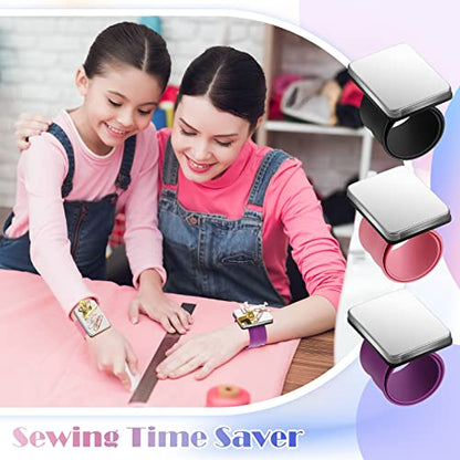 Jexine 3 Pcs Magnetic Pin Holder Magnetic Wristband for Hair Stylist Wrist Sewing Pincushion Hair Clips Collector Bobby Pin Magnet Holder for Braiding Quilting Supply (Square)