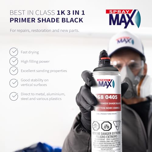 SprayMax 1K 3 in 1 Primer Black | Automotive Spray Paint | All-in-One - color: Black