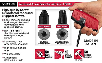 VAMPLIERS 2-PC Stripped Screw Extractor 6.25" Pliers + Recessed Extractor