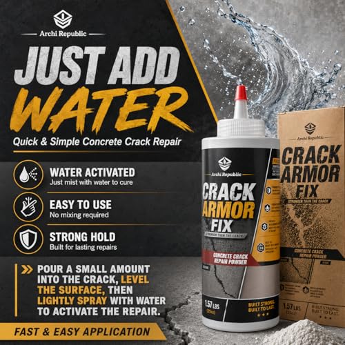 Concrete Crack Filler 1.57 lb, Water-Activated Permanent Repair for Concrete & Masonry Cracks, Seals Out Water, Helps Prevent Weeds, Fast Set for Driveways, Patios & Basements