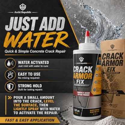 Concrete Crack Filler 1.57 lb, Water-Activated Permanent Repair for Concrete & Masonry Cracks, Seals Out Water, Helps Prevent Weeds, Fast Set for Driveways, Patios & Basements