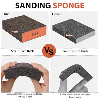 Romeda 8-Pack Sandpaper Block, 60 Grits Washable and Reusable Handmade Sanding Sponge, Drywall Sandpaper Blocks for Wooden Drywall Sheetrock and Metal Glazing - color: 60 Grits, size: 8-Pack
