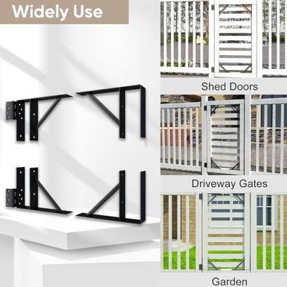JUBEST 2 Pcs Heavy Duty Gate Bracket Kit for Wood Fence Gates, Black - size: 2 Pcs